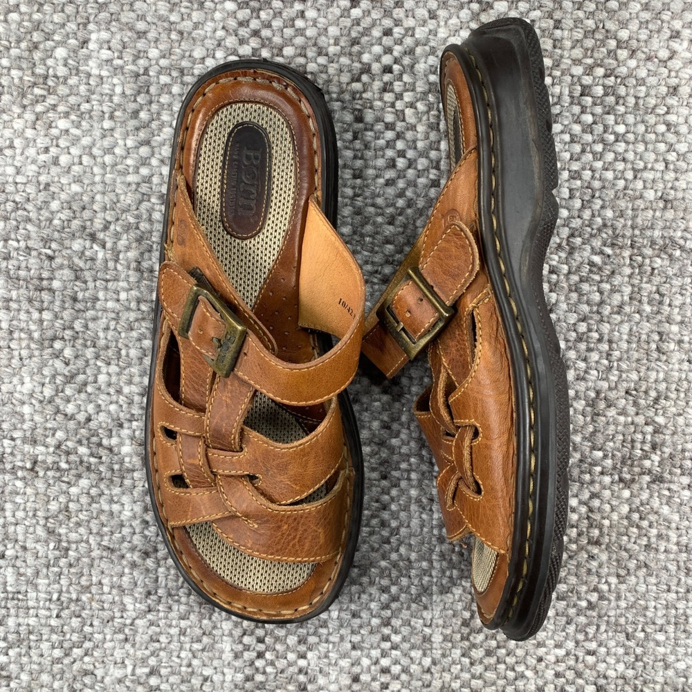 Born Fisherman Sandals Mens 10 Brown Leather Buckle Slide B8135 Hand Crafted